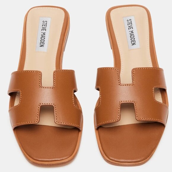 Steve Madden Shoes - HADYN COGNAC LEATHER SLIDES